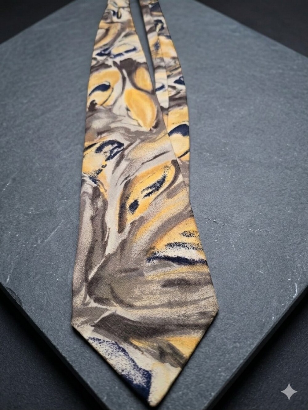 Oscar de la Renta Silk Abstract Yellow, Gray & Navy Tie Vintage